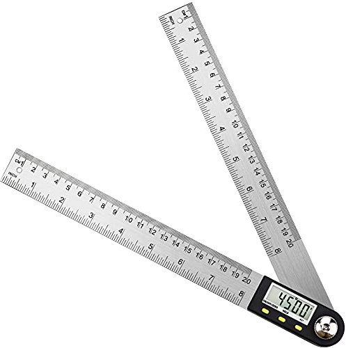Digital Protractor 0-360°, Digital Angle Finder 8/200mm Stainless Steel Digital Angle Rule with LCD Display for Woodworking Construction Repairing