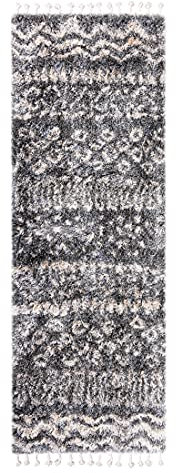 Carpeto Rugs Läufer Teppich Boho mit Fransen - Shaggy Skandinavischer Stil Ethno Muster - Wohnzimmer Schlafzimmer Flur - Weich und Flauschig Hochflor 30 mm ÖKOTEX - Grau dunkelgrau 80 x 300 cm