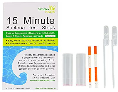 Quick 15 Minute Water Bacteria Test (2 Tests) for swimming pools, spas, lakes, rivers and open water