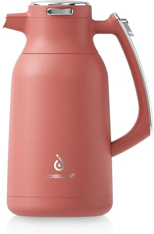 IDEUS Insulated Coffee Jug 2L, Thermal Teapot Beverage Dispenser Red | Double Wall Vacuum Stainless Steel Water Pitcher Milk Carafe Thermo Coffee Server