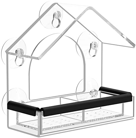 DY-SKTY Vogelfutterstation mit transparentem Fenster, 5 starke Saugnäpfe, für Wildvögel wie Kardinal, Specht, Finken, Eichhörnchen, Rotkehlchen, als Vogelbeobachtungsgeschenk, Gartendekoration