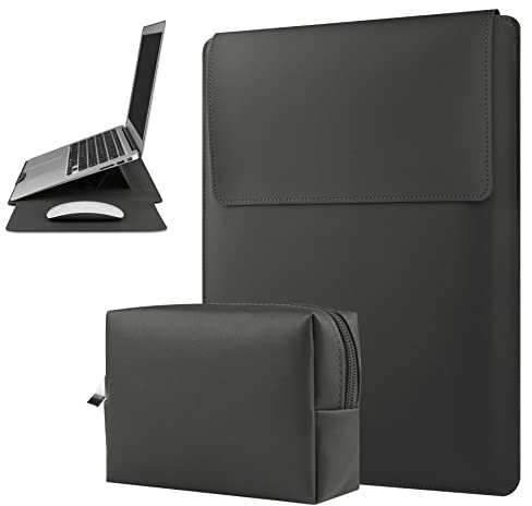 HoYiXi 13 Pollici Custodia per Laptop in Pelle Compatibile con MacBook Air M2 13.6'' 2022/13.3'' M1/MacBook Pro 13 2022-2016/Dell XPS 13/Surface Pro X/8/7/6/5/Surface Laptop 13.5'', grigio