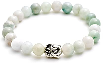 BERGERLIN Buddha Armband Damen Herren, Naturstein Edelstein, 8mm | Buddha Armband 8mm mit silbernem Charm: Edelstein Armband Damen & Herren, echt – vom deutschen Prüflabor bestätigt.