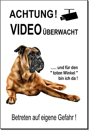 Boxer-Videoüberwacht-Hund-Schild-Hundeschild- 3 Größen-Aluminium-Hunde-Tierschild-Warnschild-Hinweisschild (1450-129=20 x 15 cm mit 2 Löcher mittig)