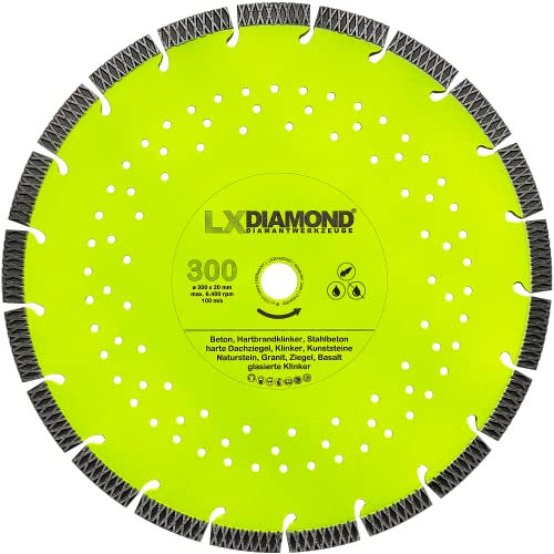 LXDIAMOND Diamant-Trennscheibe 300mm x 20,0mm - perfekt geeignet für Beton Stahlbeton Klinker Granit Hartbrandklinker Natursteine Kunststeine - Laser Diamantscheibe 300 mm in Premium Qualität