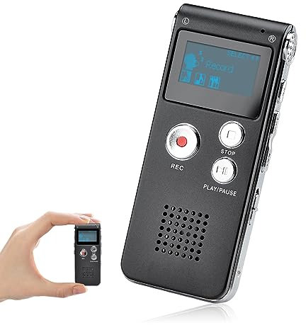 COVVY Registratore vocale digitale portatile da 16 GB, registratore audio Dictaphone LCD, lettore MP3 (nero)