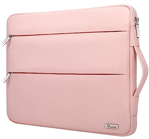 Voova Laptop Sleeve 15.6 Inch, Laptop Case for MacBook Pro 16, Light Pink | Laptop sleeve for 15.6-16-inch laptops with waterproof fabric, velvet lining, shock-absorbing padding, handle and pocket.