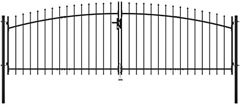Homgoday Doppel-Tor mit Lanzenspitzen, 400 x 175 cm, Tor für den Außenbereich, Gartentor, Zaun für den Garten, Barriere für Hof, Gartentor