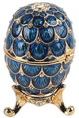 NDNCZDHC Portagioie per Uova, Scatola per Uova di Pasqua Smaltata in Stile Vintage, Scatola per Gingilli per Gioielli in Lega di Zinco per Decorazioni Artigianali per La Casa(Colore Blu)