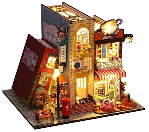 CRIOLPO Maison Miniature DIY Kit,Maison de poupée en Bois avec Meubles et lumières LED, kit modèle DIY, idée de Mini Maison créative à l’échelle pour Enfants et Adultes (À l’extérieur du Livre)