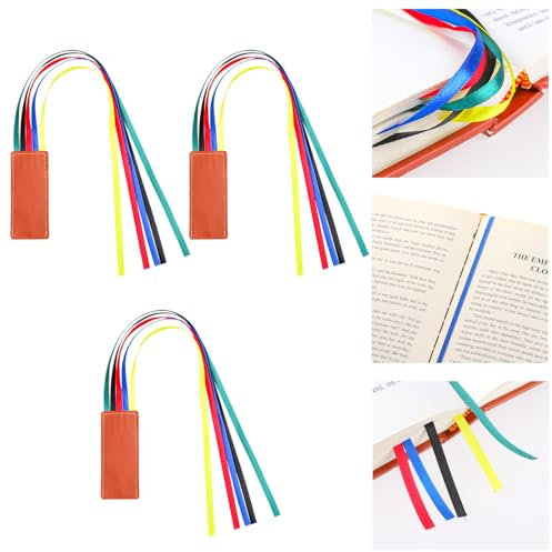 3 Stück Band Lesezeichen, Kunstleder Lesezeichen-Set mit 5 Bunt Bändern Bibel Seiten Band Buchmarkierungen Set für Bücher Büro Lesen Briefpapier Roman