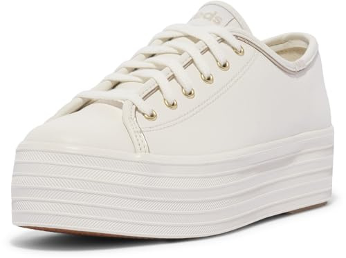 Keds Women's Triple Up Leather Fashion Sneaker, White/Gold, 7 Medium