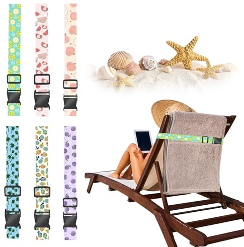 Lot de 6 bandes de serviette pour chaises de plage, clips de serviette de croisière, bande fixe réglable, pinces à serviette pour chaises de piscine, chaises de plage, sangles de serviette élastiques