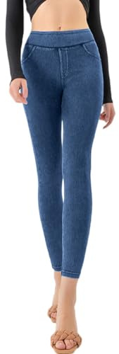 Onsoyours Jeggings Donna Leggings Stretchy Treggings Vita Alta Fitness Pantaloni Yoga Skinny Jeans Jeggings Elastici Morbido per Sportivi o Casual A Blu L