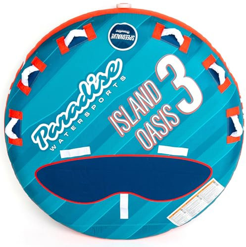 Paradise Water Sports – Island Oasis Abschleppschlauch für Bootfahren – 1–3 Fahrer, Blaugrün/Rot