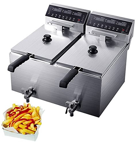 Generic Friggitrice a gas Friggitrice elettrica con cestello Friggitrice ad olio in acciaio inossidabile, friggitrice con cestello rimovibile Riscaldamento professionale, timer di frittura e indicat