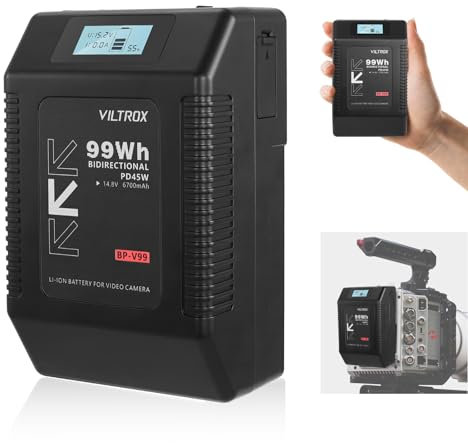 VILTROX BP-V99 V Mount Akku Mini Battery V Lock Black 6700mAh mit LCD-Anzeige,Dual D-Tap&USB Output 99Wh/14.8V,Schwarz Mini V Lock Akku in Camcordern,Kamera