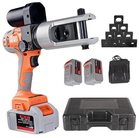 forplubossmmp Hydraulic Cable Lug Crimper, Electrical Terminal Cable Wire Pliers, Hydraulic Pipe Crimping Tool, Cable Lug Terminal Crimper - Comes with 11* Dies, 2* Battery, 1* Charger, 1* Carry Case