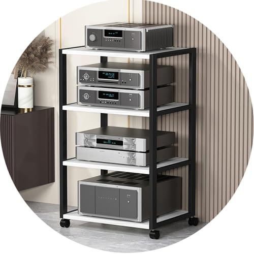 HAEKEBC AV-Medienständer 2/3/4/5 Lagiger HiFi Regal Plattenspieler Tisch, Mini HiFi Rack Abnehmbarer HiFi-Audioschrank Turm Multimedia Schrank Für Zuhause(4Tier)