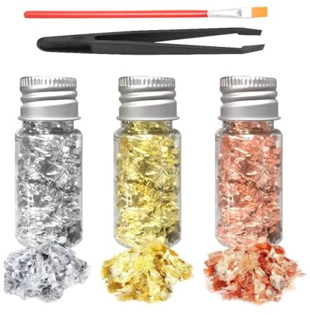 EIHI 3 Bottiglie Oro Commestibile Foglia D'Oro Per Decorazione Torte Fai Da Te - Pellicola Decorativa Per Artigianato Con Clip E Pennello