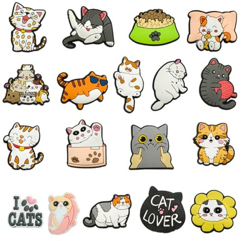 18Pcs Schuh Charms Shoe Schuhanstecker für Crocs Anstecker Schuhanhänger Schuhe Charm Karikatur Katze Katzenpfote Gräten für Schuhe DIY Dekorationen Kinderpartys Geschenk