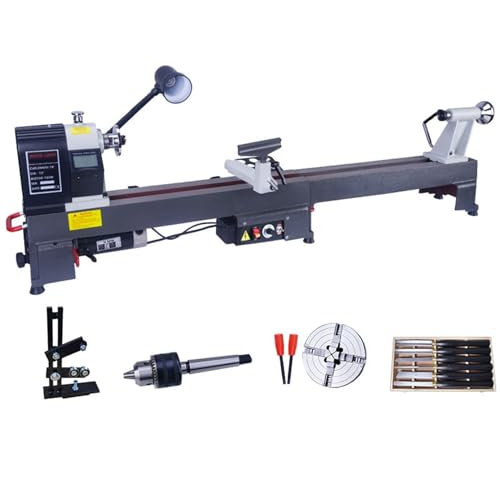 Mini Tour À Bois Multifonctionnel 1200 W 43,3 Pouces, Tour D'établi Avec Rail De Guidage Étendu, Mandrin De Perçage, Mandrin De Liaison À Quatre Mâchoires De 6 Pouces Et Outils De Tournage HSS 6 Pièce