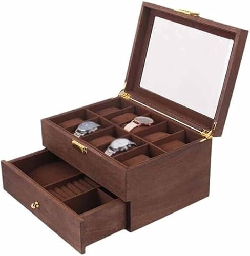 MYVVKIA 10/20 Grid doppeltes Vintage Uhrengehäuse Walnussgehäuse Gehäuse Aufbewahrung Organizer Herren Uhrengehäuse Damengehäuse