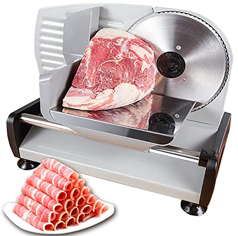 Cortadora de carne, cortadora de verduras eléctrica de 200 W, con dos cuchillas desmontables de 19 mm, protección de bloqueo para niños, grosor ajustable de 0 a 15 mm, corta carne, pan y verduras