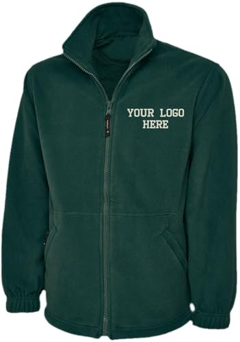 Personalised Embroidered Logo Full Zip Fleece Unisex Jacket, Free Left Chest Text And Your Customise Logo, 100% Polyester Super Anti Pill Micro Fleece Jacket Bottle Green