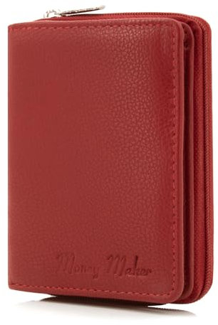 ekavale Kleine Geldbörse mit Reißverschluss – RFID Schutz Leder Portemonnaie – Mini Geldbeutel Damen Brieftasche Herren Damen (Rot)