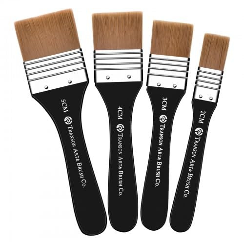 4 Stück Breite Flachpinsel für Acryl & Ölfarbe | Künstlerpinsel aus Holz mit Nylonborsten | 31mm, 35mm, 42mm, 48mm | Malpinsel Set für Künstler & Hobby