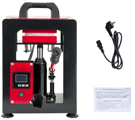 MotorMinds Pressa a caldo idraulica manuale, 5T pressa termica idraulica, 600 W, doppia piastra di riscaldamento, estrazione di colofonia, con indicatore del manometro, macchina 6 x 12 cm, EU (rosso)
