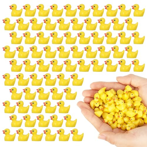 Halinuia 100 Patitos Pequeños Mini Patitos de Goma Resina Decorativos | Material Resistente, Diseño Encantador, Ideal para Acuario, Jardín, Manualidades y Casa de Muñecas
