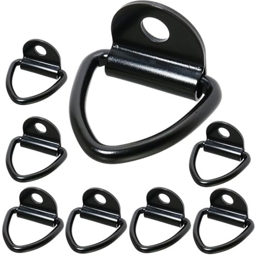 8 Pack V Eyelet Rings Tie Downs, Heavy Duty Carbon Steel Anchors Hooks, Lashing Rings for Kayak Securing and Loads Surface Mount, Trailer,Truck Bed, Bracket, RV, Boats Cargo, Cars (Black, 400kg)