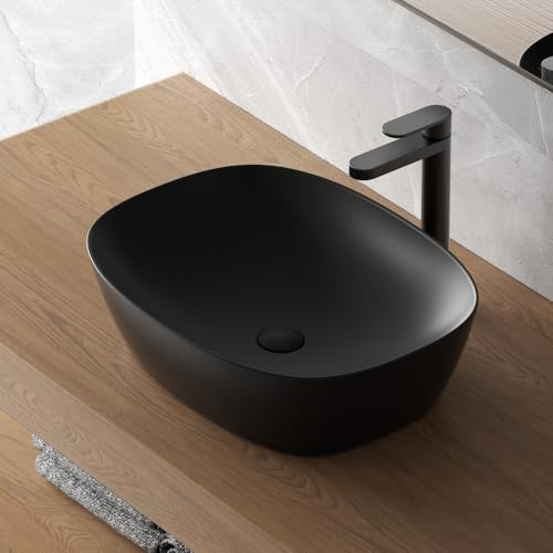Lavabo Da Appoggio Ovale 50x38 Cm Dal Design Moderno In Ceramica Nera Opaca Linea Tokyo