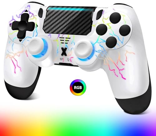 Suoxiom Wireless Controller für PS-4,Game Controller Kompatibel mit PS-4/Pro/Slim,Bluetooth Gamepad Joystick mit RGB-Licht,1000-mAh-Akku, 3,5-mm-Audiobuchse und Turbo-Funktion
