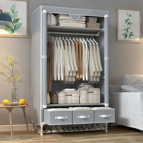 Anmas Power Armoire en tissu pour chambre à coucher, penderie avec tiroirs, penderie pliable avec tringle à vêtements