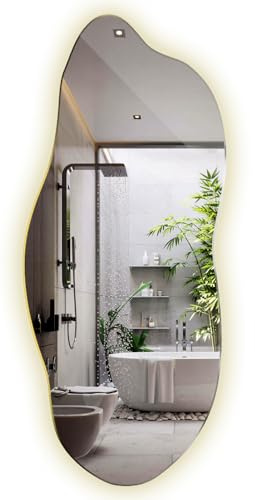Tulup Grande Organico Specchio LED 45x100 cm per il Trucco Illuminazione Luce Neutro per Soggiorno, Bagno, Camera da Letto Montaggio Verticale e Orizzontale Bordo Ondulato Decorativo Asimmetrico