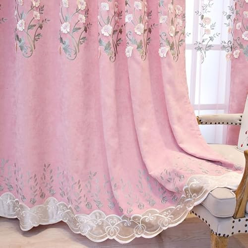 Wycian Gardine Querbehang Oben Vorhang Rosa Verdunkelung 2er Pack Blumenmuster H214 x B96 cm (2er Pack) Chenille