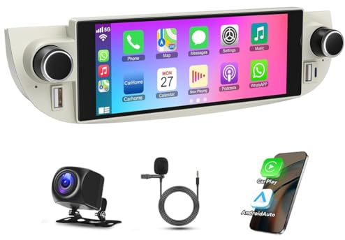 4G+64G Android 14 Car Stereo for Fiat 500 2007-2015, 7 Inch IPS Touch Screen 2 Din Car Radio w/Wireless Carplay and Android Auto GPS Navigation Bluetooth Wifi HiFi BT SWC FM Backup Camera Mic
