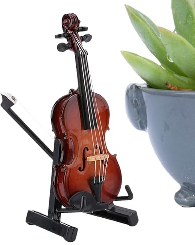 Miniatur Violine Miniatur Violinen Figur Mit Ständer | Sammelmodell Deko für Puppenhaus Wohnzimmer Schlafzimmer