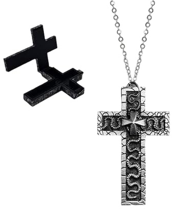 Korean Vintage Cross Pendant Necklace,Cross-shaped necklace with secret compartment, Halloween Accessories (silver black)