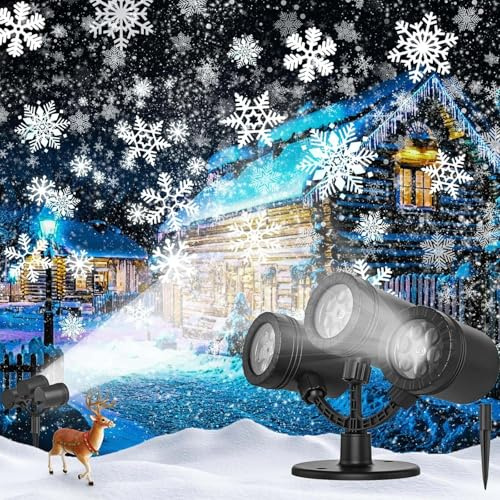 Schneeflocken-Weihnachtsprojektor-Lichter für den Außenbereich 2025 Verbesserter Dreifach-Schneeflockenprojektor mit dynamischem LED-Schneefallprojektor für die Weihnachtsdekoration