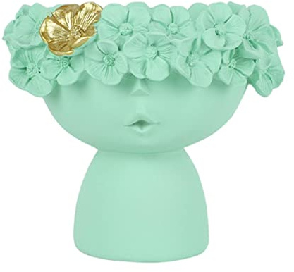 MERIGLARE Small Resin Girl Head Vase, Makeup Brush Holder, Floral Vases, Statue Home Decoration Plant Pot Flowerpot, Green