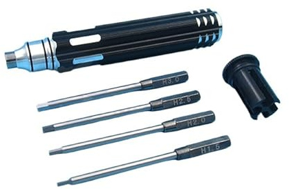 Set Di Cacciaviti Esagonali 4-1 Con Manico In Alluminio E Porta-bit Magnetico 1.5mm, 2.0mm, 2.5mm, 3.0mm Per Riparazione Di Modelli RC(Silver)