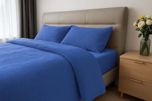 John Aird Teddy Fleece Duvet Cover Quilt Bedding Set With Pillow Case (Blue, Single)