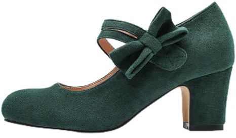 Dirndl Shoes Women's Costume Pumps Traditional Shoes with Heel Chunky Dance Shoes Bridal Shoes Block Heel Ballerinas Elegant Shoes for Dirndl Heel Shoes Clip Pumps, dark green, 10 UK