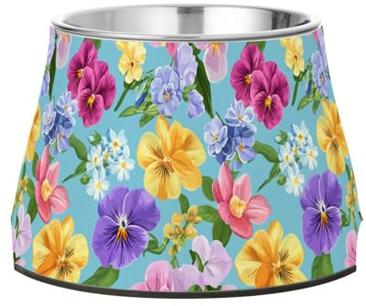 Fressnapf für Hunde, Orchidee, Stiefmütterchen, Hyazinthen, Blau, verbesserter Edelstahl, für langsames Füttern, Katzen, Schnurrhaar, Linderung