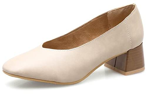Gicoiz Ufficio Lavoro Loafer Donna Formal Square Toe Scarpe Bow Block Tacco Medio Business Pantofole Casuale Senza Chiusura Largo Fit Apricot Numero 39 EU-40Cn