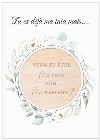 Fiada Aimant de Réfrigérateur Marraine en Bois pour Baptême, Tata | Cadeau Marraine avec Aimant Ronde, Inclure Carte avec Enveloppe, Pour Communion, Grossesse, Demande, Annonce, Baptême
